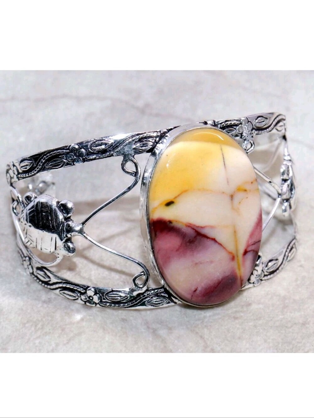Australian Mookaite Jasper Gemstone 925 Sterling Silver Handmade Cuff Bracelet